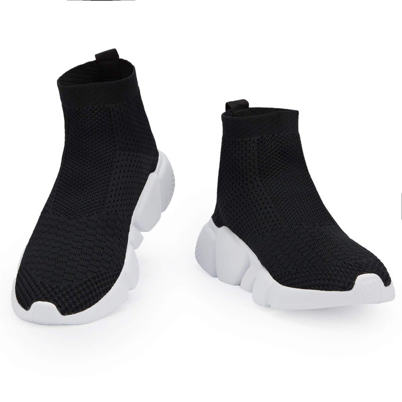 Casbeam Women's Running Knit Comfortable Lightweight Breathable Casual Sports Shoes Fashion Sneakers Slip-On Walking Shoes Black&White Size 7 - Image 2